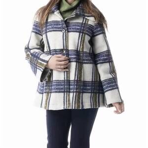 NEW PURE ESSENCE plaid teddy jacket in ivory/blue/green